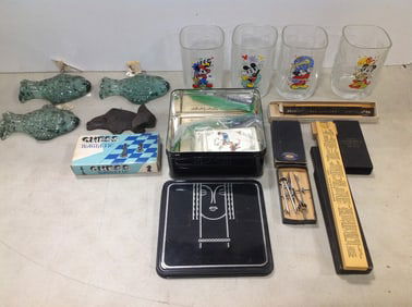 Disney glasses(4.5in.tall), fish wall hanging decor, and more