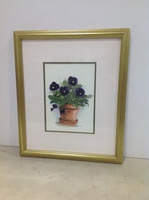 Framed Floral Artwork Signed by Peggy Abrams (11inx13.5in)