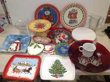 Christmas Tin/Ceramic Plates, Glass Pitcher/Bowl, and more (Tallest - 8.75in)