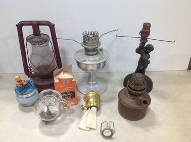 Aladdin instant light burner(model 23), vintage lantern(13.5in.tall), candle, and more