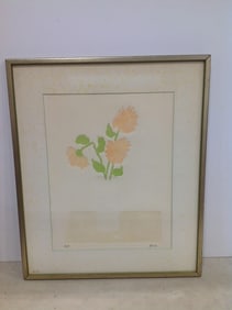 Framed floral artwork signed Tomane(21in.x25in.)
