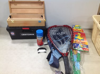 Craftsman 16'' calssic toolbox, Sesame Street kite, Ektelon racquetballs/rackets, and more