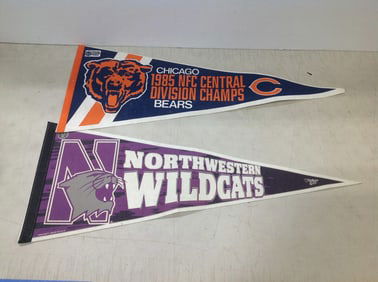 Vintage Chicago Bears and Northwestern wildcats pennants(longest 30in.)