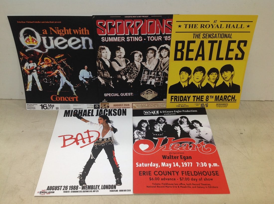 Rock concert repo card stock poster lot(Scorpions, Queen, Beatles, and more) (1 of 1)