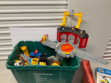 tub full of go track pieces, set and more