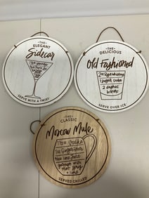Lot of 3 wooden alcohol signs