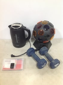 Sports Authority weights(7lbs.), disco light, and more