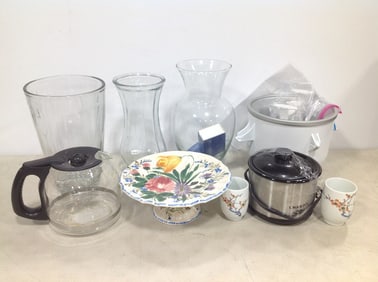 Glass Vases, Little Dipper Crock-Pot, Hand Painted Ceramic Serving Plate, and more (Tallest - 11in)
