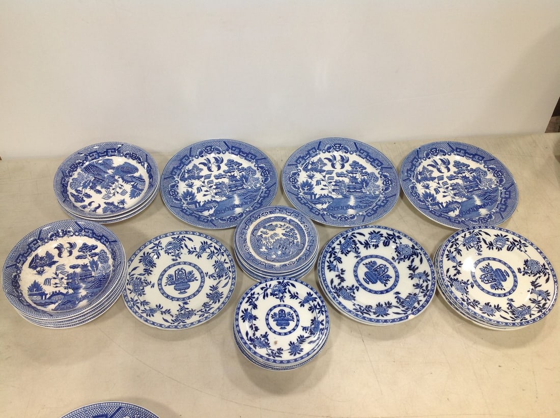 Various blue transfer plates/bowls(longest 9.5in.) (1 of 1)
