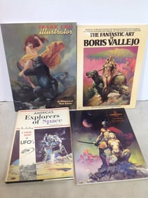 Various books(Explorers of Space, The Fantastic art of Boris Vallejo, and more)