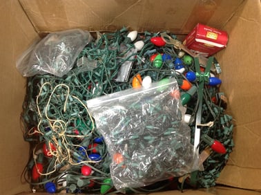 Large lot of christmas lights and gutter hooks