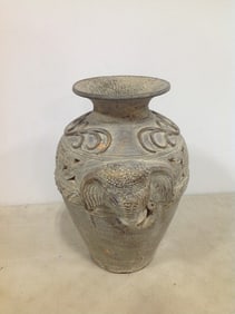 Vintage terracotta elephant head vase(14.5in.tall)