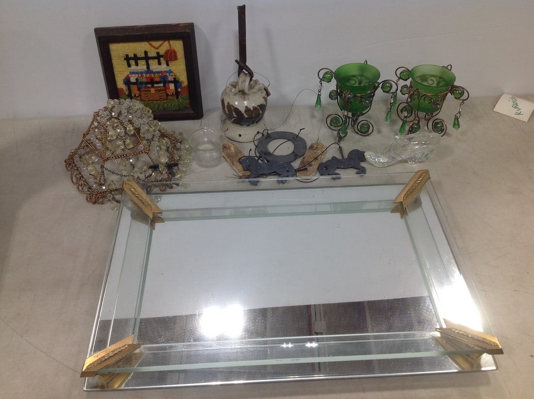 Glass serving tray, decorative candleholders(4.75in.tallest), and more (1 of 1)