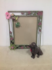Vintage floral frame(holds 8in.x10in. photo) and ceramic dog statue