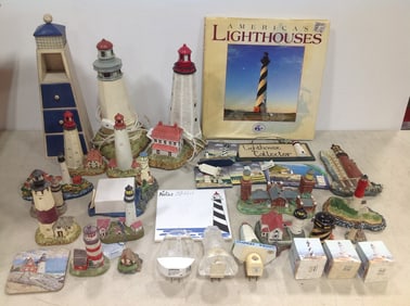 Various lighthouse decor(13.5in.tall) and America's Lighthouses book