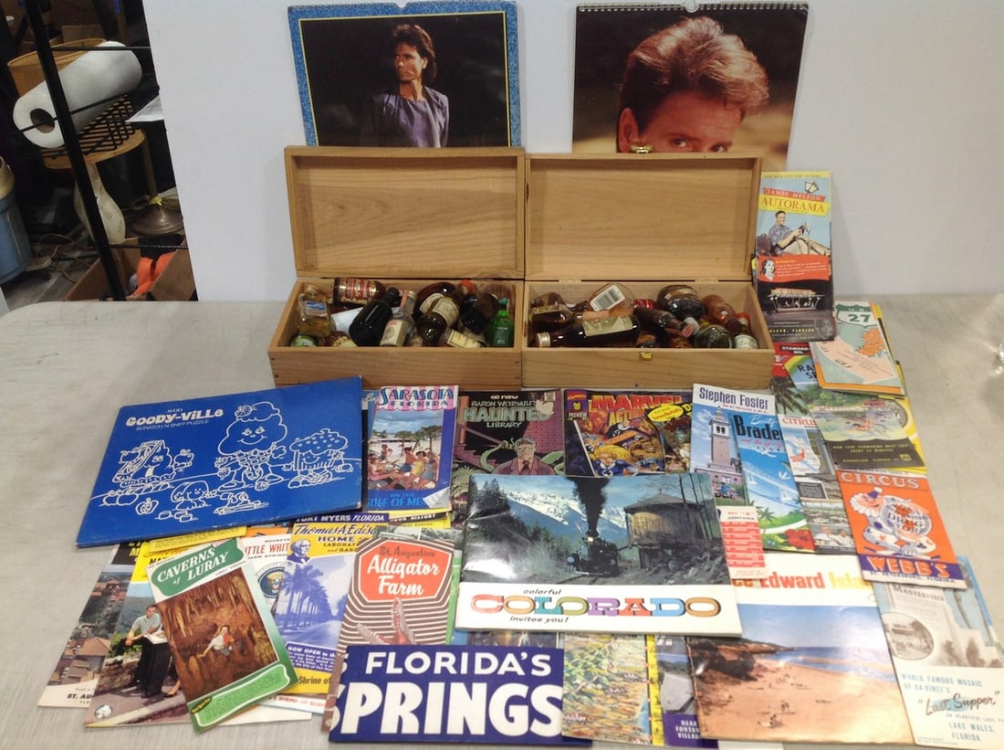 Cigar boxes full of various shooters, travel brochures, comics, and more (1 of 1)