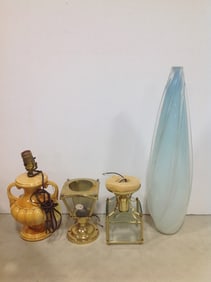 Various light fixtures and glass table lamp piece(22in.tall)