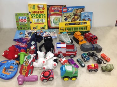 Children's books, dolls, toy cars, and more