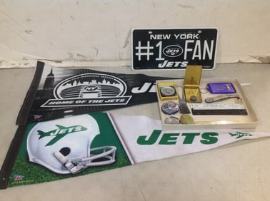 Jets banners(29.5in.long), Jets license plate, Taylor Instruments compass, and more