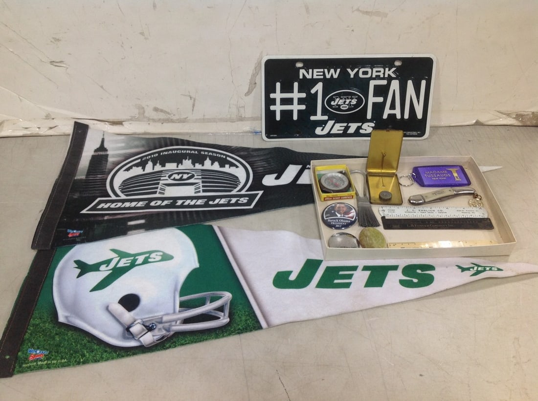 Jets banners(29.5in.long), Jets license plate, Taylor Instruments compass, and more (1 of 1)