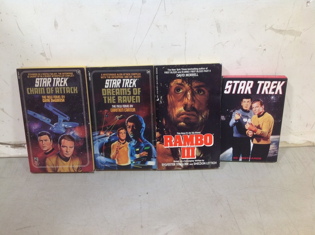 Various Star Trek books, Rambo II, and Star Trek postcards (1 of 1)