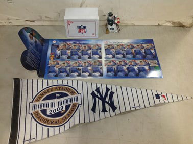 2013 NFL Jets Ornament, NY Yankees Pin Collection Book *ONLY ONE PIN*, and Yankees Banner (29in