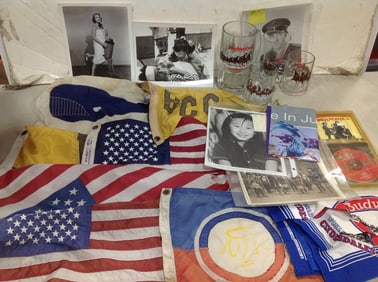 Various Flags/Banners, Photographs, Budweiser Glasses, and more (Tallest - 8in)
