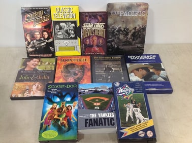 VHS tapes, books, DVD's(The Pacific, Brokeback Mountain, Star Trek the Next Generaation The Devil's