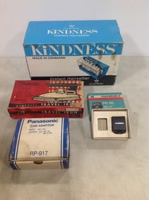 Panasonic car adaptor(RP-917), electric travel iron, Kindness instant hairsetter, and more