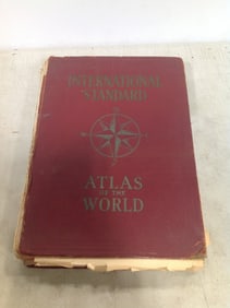 1947 International Standard Atlas of the World vintage hardcover book(damaged, cover and back not