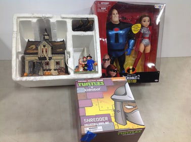 Teenage Mutant Ninja Turtles Shredder collectible vinyl art, Incredibles 2 Elastigirl and Mr.
