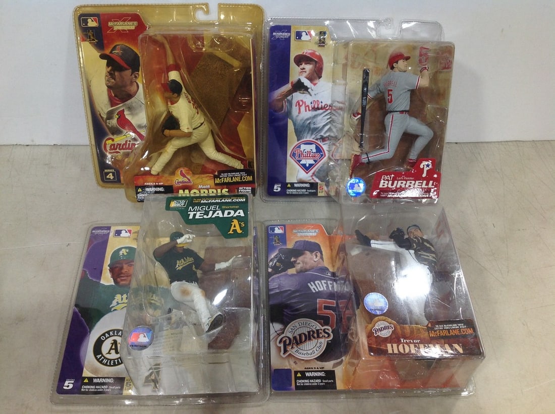 McFarlane collectible sports figures(Miguel Tejada, Matt Morris, Pat Burrell, Trevor Hoffman-brand: McFarlane collectible sports figures(Miguel Tejada, Matt Morris, Pat Burrell, Trevor Hoffman-brand new in box)