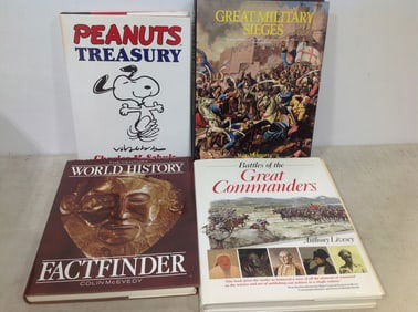 Various books(Peanuts Treasury, Battles of the Great Commanders, World History Factfinder, and more)