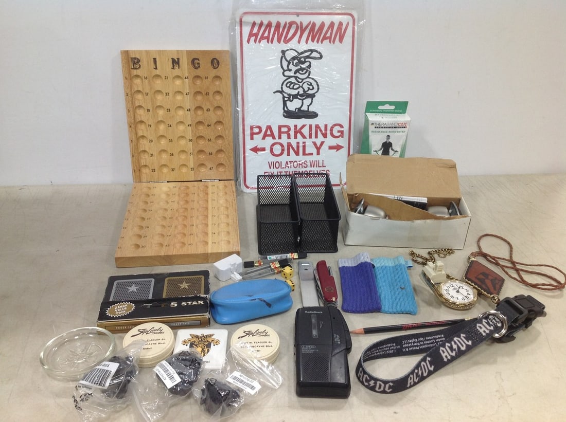 Wooden Bingo Board, Handyman Parking Sign, Radio Shack Micro Cassette Recorder, and more (1 of 1)