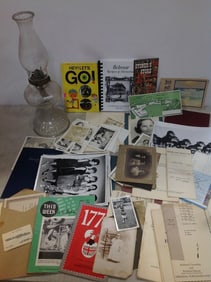 Oil Lamp, Vintage Photographs, and Ephemera