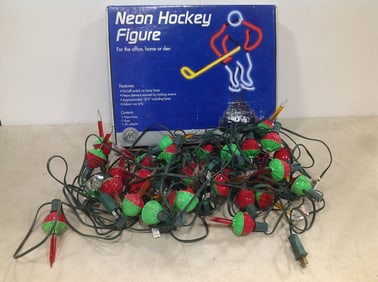 Vintage Bubble Lights and Neon Hockey Figure