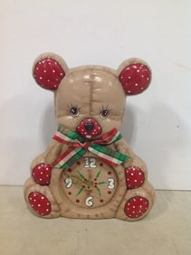 Ceramic Teddy Bear Clock (10in Tall)