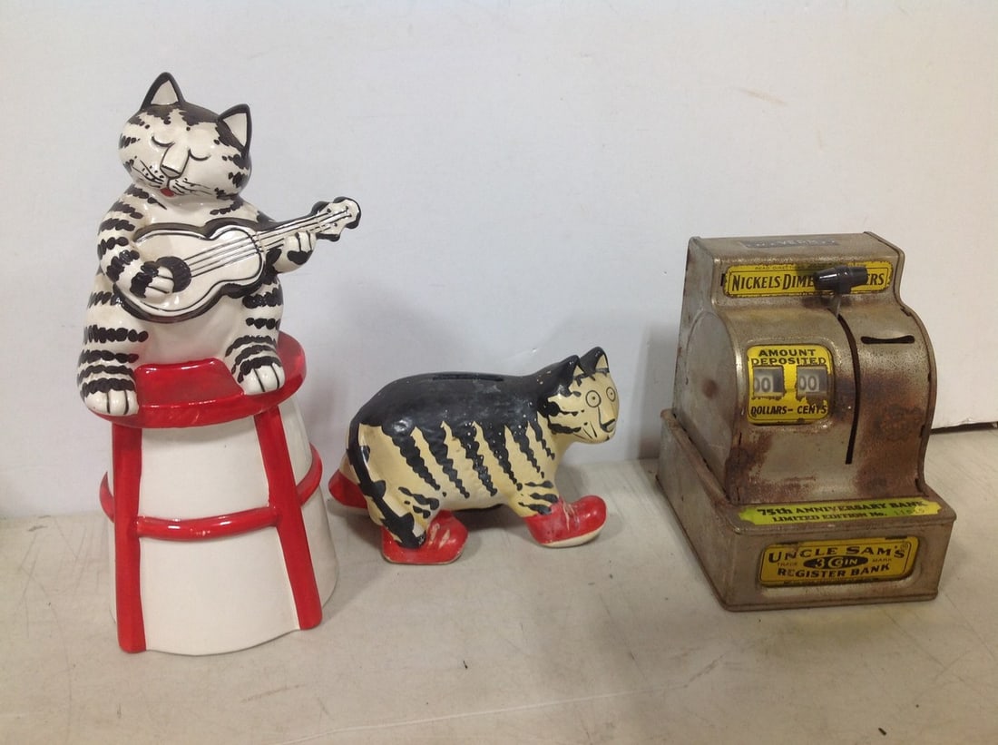 Ceramic Bank, Jar (10in Tall), and Uncle Sams Register Bank (1 of 1)