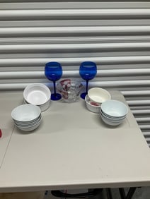 large amount of casserole dishes, stemmed cups and more