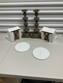 lot of miska candlestick holders, brass holders and more