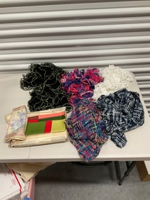 lot of scarves, handcuffs and more