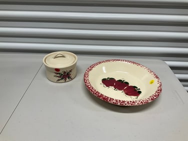 Texas pottery butter dish and pie pan