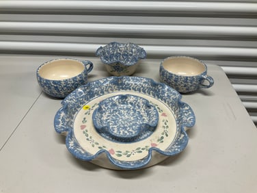 Texas pottery soup bowls, side bowl and serving tray