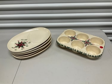 Texas pottery plates and muffin tray