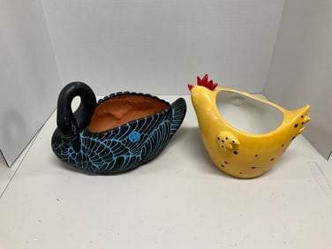 Duck and chicken planters