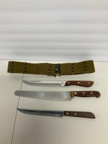 Lot of 3 knives & belt