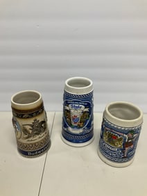 Lot of 3 beer steins 8in tall