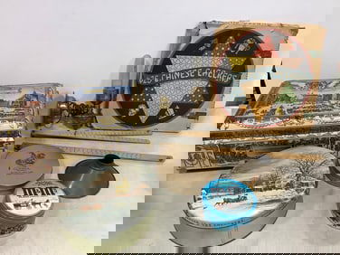 Vintage Chinese Checkers, Brass Light Fixture, Decorative Tin Boxes (Largest - 16.5inx12inx6in), and