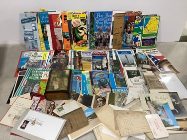 Various Brochures, Photographs, and Decorative Wooden Box (6inx4in3in)