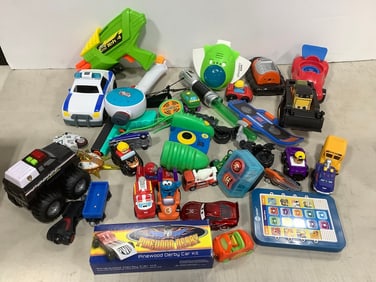 Various Childrens Toys (Tek 4 Gun, Hover Target, etc), Cars, Pinewood Derby Car Kit, and more